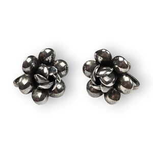 Vintage Sterling Rose Earrings Screwback Dimensional Flower 925 Silver 3/4" Long
